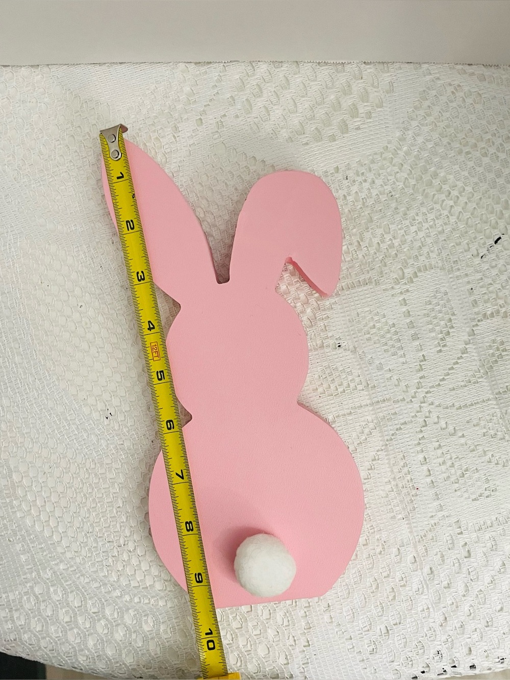 Pink Bunny Tabletop Accent Decor with Pom Pom Tail
